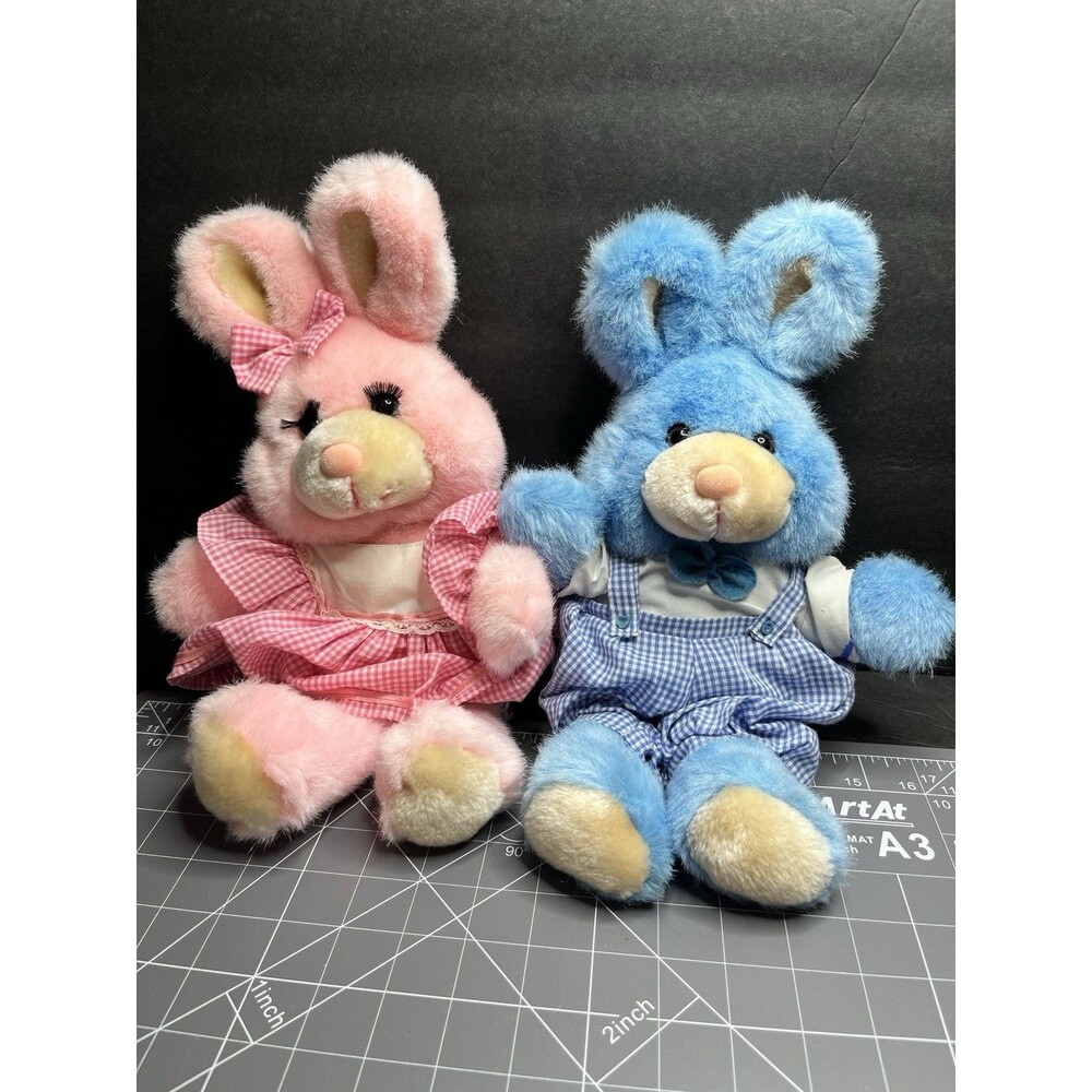 Russ Berrie BONNIE And BILLY VTG Bunny Rabbit Pair Stuffed Animal Plush Easter